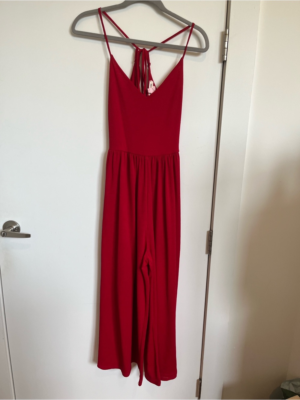 Red wide-leg jumpsuit